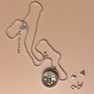 “Origami Owl” Silver Locket with Harry Potter Charms